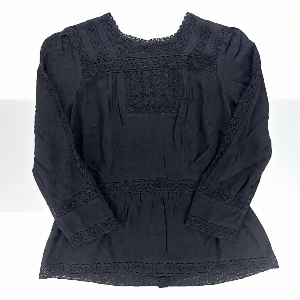 Point Sub Lace Trim Peplum Blouse Long Sleeve Black Top Size‎ 4